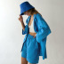 solid color cotton loose long sleeve lapel cardigan and shorts lounge set NSSQS135127