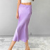 solid color high waist satin slim drape sheath skirt NSSQS135128