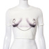 printing round neck short-sleeved navel chain decor top NSCBB135144