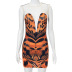 leopard pattern/leaves printing stitching mesh V-neck sheath dress NSCBB135157