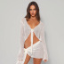 mesh see-through straps long-sleeved chest wrap top and skirt set NSHLJ135180