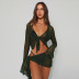 mesh see-through straps long-sleeved chest wrap top and skirt set NSHLJ135180