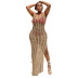 low-cut sleeveless slit slim hollow solid color beach outdoor cover-up-Multicolor NSTRS134257