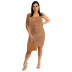 hollow sleeveless fringed sling slim short solid color beach outdoor cover-up NSTRS134258