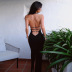 backless slit slim hanging neck sleeveless solid color dress NSCOK134270