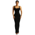suspender backless slim slit high waist tight solid color dress NSCOK134273