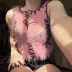 slim short round neck cross lace-up hit color knitted see-through vest NSCOK134284