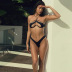 hanging neck wrap chest high waist contrast color see-through bikini two-piece set NSCOK134290