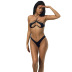 conjunto de dos piezas de bikini transparente de color en contraste con cintura alta y cuello colgante cruzado en el pecho NSCOK134290