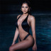 hanging neck backless wrap chest solid color see-through one-piece swimsuit/bikini two-piece set NSCOK134291