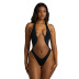 Conjunto de dos piezas de traje de baño/bikini de una pieza transparente de color sólido con cuello colgante y espalda cruzada en el pecho NSCOK134291