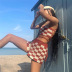 sling backless cross strappy slim high waist plaid vest and shorts suit NSCOK134300
