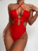 fungus edge hanging neck backless wrap chest solid color one-piece swimsuit NSCMB134332