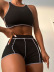 round neck sleeveless high waist slim color matching swimsuit two-piece set NSCMB134342