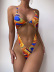 print hollow ring sling backless high waist one-piece swimsuit NSCMB134343