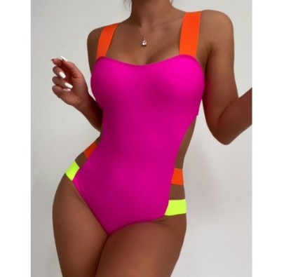 Backless Sling Hollow Slim Color Matching One-piece Swimsuit NSCMB134333