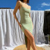 backless slim slit cross suspender solid color dress NSHTL134353