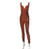 V-neck hollowed slim backless high waist sling solid color jumpsuit NSHTL134362