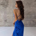 cross sling backless low-cut slit slim solid color dress NSHTL134371