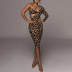 single-shoulder hollow tight long sleeve high waist leopard print dress NSHTL134377