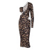 vestido con estampado de leopardo de cintura alta de manga larga ajustado hueco de un solo hombro NSHTL134377