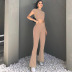 short sleeve round neck slim high waist solid color top and pants suit NSHTL134380