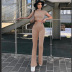 short sleeve round neck slim high waist solid color top and pants suit NSHTL134380