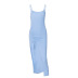 drawstring backless slit slim suspender solid color dress NSHTL134395