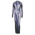 printing round neck long sleeve tight slit dress NSHTL134396
