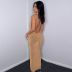 backless sleeveless slim deep v hanging neck solid color dress NSHTL134411