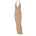 backless sleeveless slim deep v hanging neck solid color dress NSHTL134411