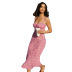 suspender slim low-cut backless high waist floral dress NSCOK134433