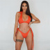 lapel wrap chest backless lace-up solid color bikini two-piece set NSCOK134438