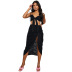 sling backless wrap chest high waist slit lace-up solid color vest and skirt set NSCOK134460