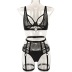 buckle striped stitching wrap chest high waist solid color underwear three-piece set NSMXF134468