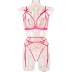 bow embroidery hollow sling wrap chest see-through underwear three-piece set NSMXF134472