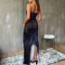 printing tube top backless slit tight long dress NSJYF134491