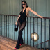 V-neck stitching tight hanging neck backless high waist solid color jumpsuit NSJYF134497