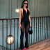 V-neck stitching tight hanging neck backless high waist solid color jumpsuit NSJYF134497