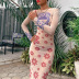 print backless long-sleeved tight high waist flower print dress NSJYF134499