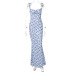 sling slim lace-up backless low-cut floral dress NSLGF134511