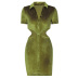 button solid color hollow short sleeve lapel slim dress NSLGF134514