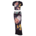 printing short-sleeved round neck slim high waist T-shirt and skirt suit NSLGF134524