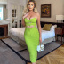 hollow sling backless low-cut tight lace-up slit solid color dress NSLGF134527