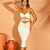 hollow sling backless low-cut tight lace-up slit solid color dress NSLGF134527