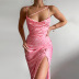 sling backless low-cut slim slit polka dot print dress NSLGF134538