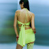 hanging neck backless slim lace-up solid color vest and skirt set NSRUI134559