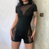 stitching short sleeve round neck slim solid color see-through jumpsuit NSRUI134562
