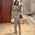backless long-sleeved slit high waist wrap chest zebra print top and skirt suit NSHTL134601