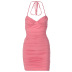 V-neck backless lace-up slim hangingg neck solid color dress NSHTL134604
